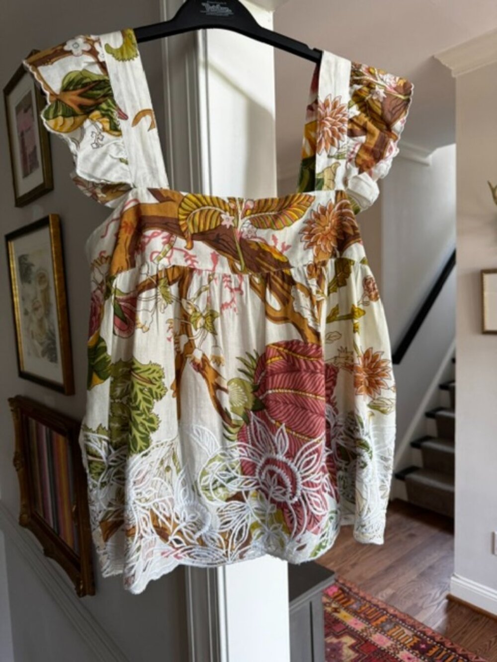 Juliet Dunn Floral Print Baby Doll Top, Size S (1)
